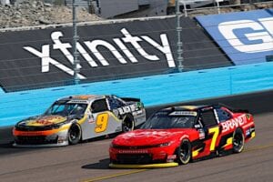 JR Motorsports teammates Justin Allgaier and Noah Gragson races at 2021 Phoenix Xfinity spring Photo NKP